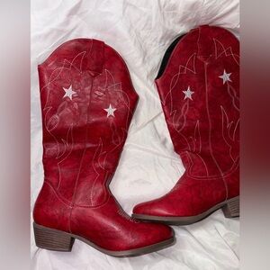 Stylish Red Women's Cowboy Combat Boots